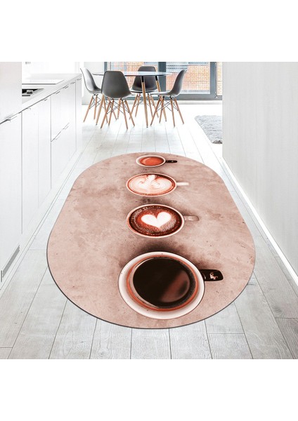 Dijital Baskılı Kaymaz Taban Yıkanabilir Oval Mutfak Halısı Yolluk, V-O-Mutfak-22-Pembe,