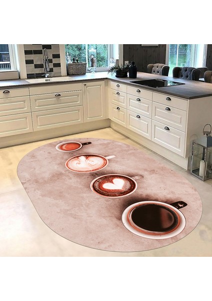 Dijital Baskılı Kaymaz Taban Yıkanabilir Oval Mutfak Halısı Yolluk, V-O-Mutfak-22-Pembe, fiyatları