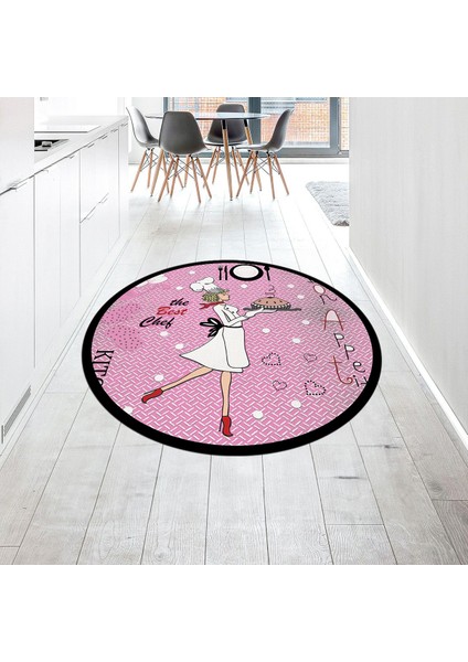 Dijital Baskılı Kaymaz Taban Yıkanabilir Yuvarlak Mutfak Halısı Yolluk, V-Y-Mutfak-03-Pembe,