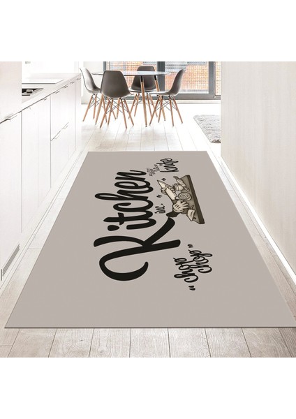 Dijital Baskılı Kaymaz Taban Yıkanabilir Mutfak Halısı Yolluk, V-Mutfak-41-Gri-Siyah,
