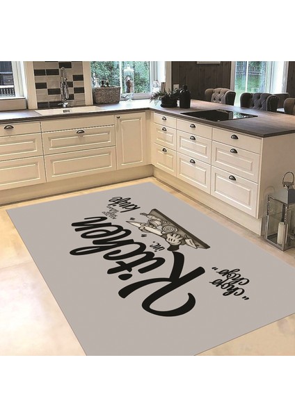 Dijital Baskılı Kaymaz Taban Yıkanabilir Mutfak Halısı Yolluk, V-Mutfak-41-Gri-Siyah, fiyatları