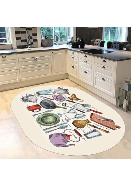 Dijital Baskılı Kaymaz Taban Yıkanabilir Oval Mutfak Halısı Yolluk, V-O-Mutfak-35-Renkli, fiyatları