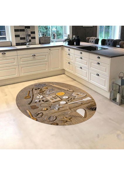 Dijital Baskılı Kaymaz Taban Yıkanabilir Yuvarlak Mutfak Halısı Yolluk, V-Y-Mutfak-16-Kahve, fiyatları
