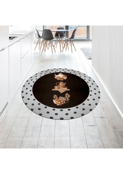 Dijital Baskılı Kaymaz Taban Yıkanabilir Yuvarlak Mutfak Halısı Yolluk, V-Y-Mutfak-01-Kahve,