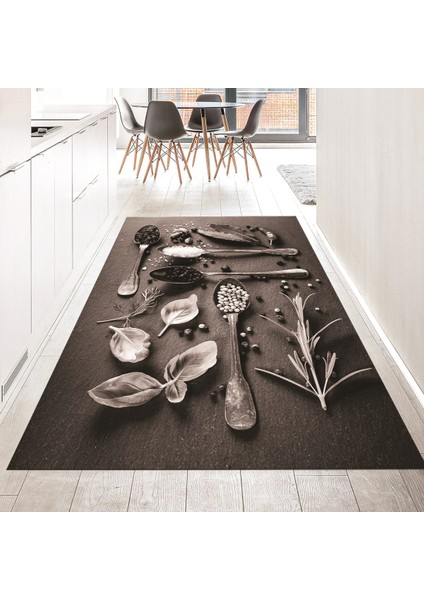 Dijital Baskılı Kaymaz Taban Yıkanabilir Mutfak Halısı Yolluk, V-Mutfak-27-Gri,