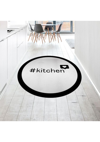 Dijital Baskılı Kaymaz Taban Yıkanabilir Yuvarlak Mutfak Halısı Yolluk, V-Y-Mutfak-02-Siyah,