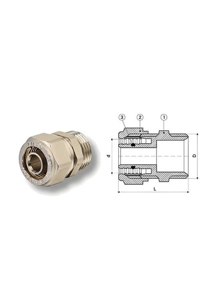 Pex ve Pert Mobil Boru Ekleme Nipeli Dış Dişli/erkek - Ø16X1/2" - Mobil Sistem Boru Bağlantı Rakoru