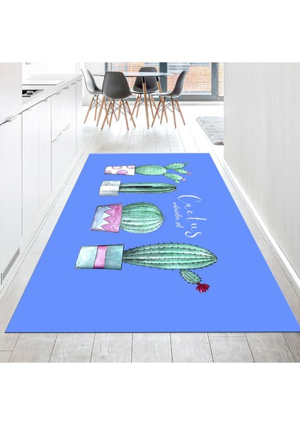 Dijital Baskılı Kaymaz Taban Yıkanabilir Mutfak Halısı Yolluk, V-Mutfak-30-Mavi,