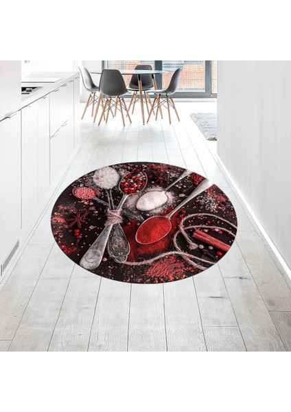 Dijital Baskılı Kaymaz Taban Yıkanabilir Yuvarlak Mutfak Halısı Yolluk, V-Y-Mutfak-19-Kırmızı,