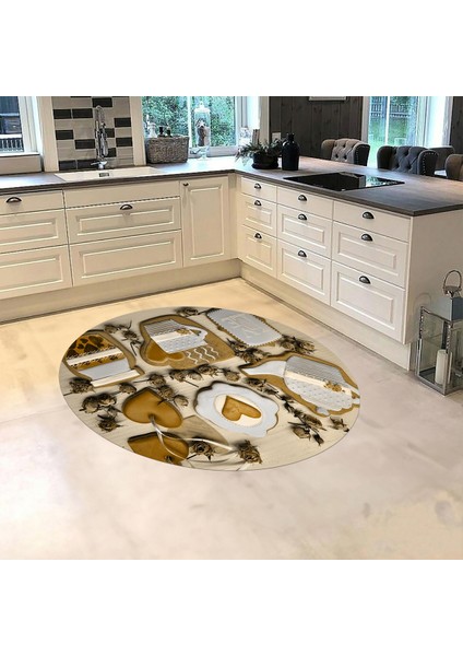Dijital Baskılı Kaymaz Taban Yıkanabilir Yuvarlak Mutfak Halısı Yolluk, V-Y-Mutfak-34-Kahve, fiyatları