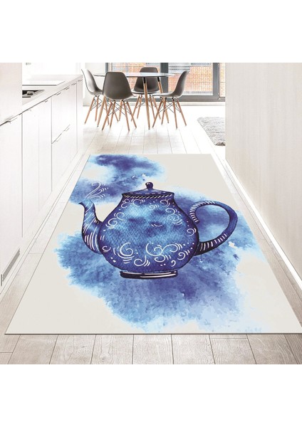 Dijital Baskılı Kaymaz Taban Yıkanabilir Mutfak Halısı Yolluk, V-Mutfak-23-Mavi,