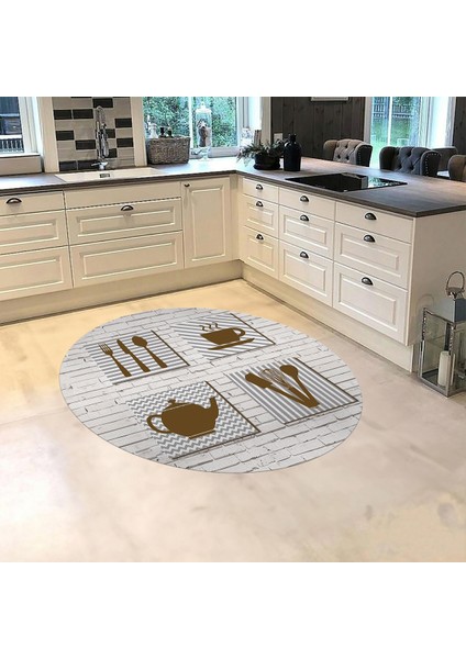 Dijital Baskılı Kaymaz Taban Yıkanabilir Yuvarlak Mutfak Halısı Yolluk, V-Y-Mutfak-14-Kahve, fiyatları