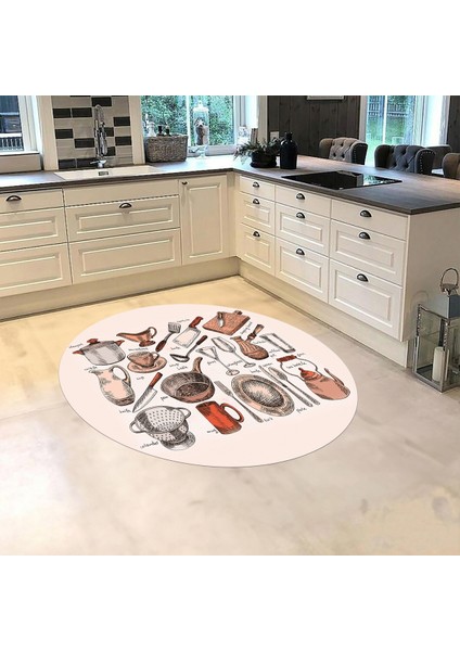 Dijital Baskılı Kaymaz Taban Yıkanabilir Yuvarlak Mutfak Halısı Yolluk, V-Y-Mutfak-35-Turuncu, fiyatları