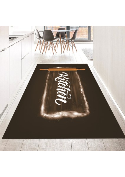 Dijital Baskılı Kaymaz Taban Yıkanabilir Mutfak Halısı Yolluk, V-Mutfak-28-Kahve,