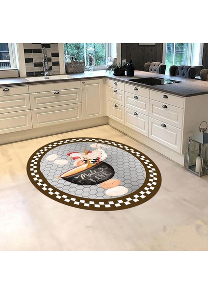 Dijital Baskılı Kaymaz Taban Yıkanabilir Yuvarlak Mutfak Halısı Yolluk, V-Y-Mutfak-08-Kahve, fiyatları