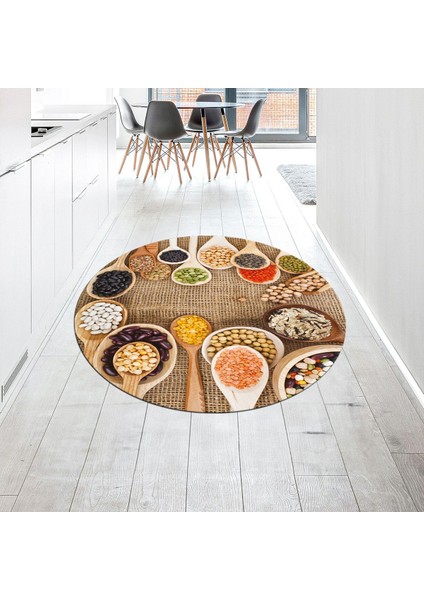 Dijital Baskılı Kaymaz Taban Yıkanabilir Yuvarlak Mutfak Halısı Yolluk, V-Y-Mutfak-29-Renkli,