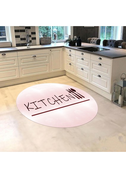 Dijital Baskılı Kaymaz Taban Yıkanabilir Yuvarlak Mutfak Halısı Yolluk, V-Y-Mutfak-49-Pembe,