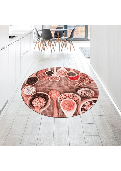 Dijital Baskılı Kaymaz Taban Yıkanabilir Yuvarlak Mutfak Halısı Yolluk, V-Y-Mutfak-29-Pembe,