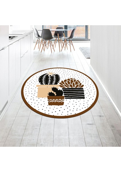 Dijital Baskılı Kaymaz Taban Yıkanabilir Yuvarlak Mutfak Halısı Yolluk, V-Y-Mutfak-38-Kahve,