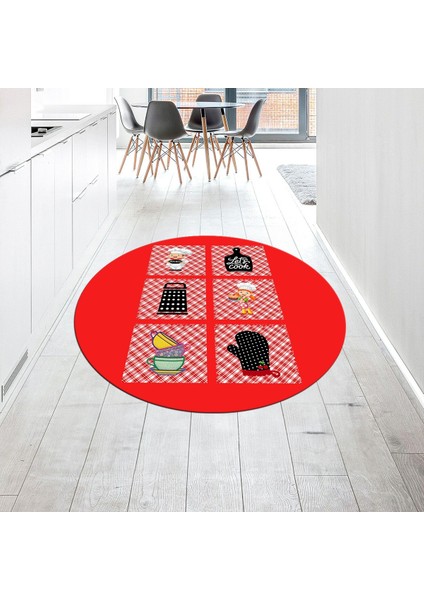 Dijital Baskılı Kaymaz Taban Yıkanabilir Yuvarlak Mutfak Halısı Yolluk, V-Y-Mutfak-43-Kırmızı,