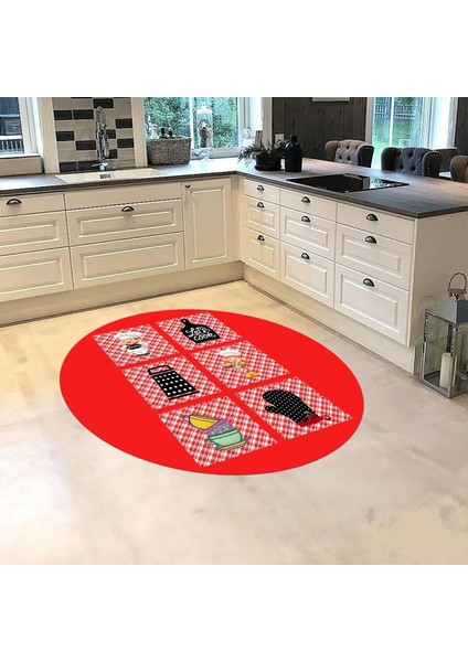 Dijital Baskılı Kaymaz Taban Yıkanabilir Yuvarlak Mutfak Halısı Yolluk, V-Y-Mutfak-43-Kırmızı, fiyatları
