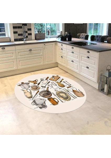 Dijital Baskılı Kaymaz Taban Yıkanabilir Yuvarlak Mutfak Halısı Yolluk, V-Y-Mutfak-35-Kahve, fiyatları