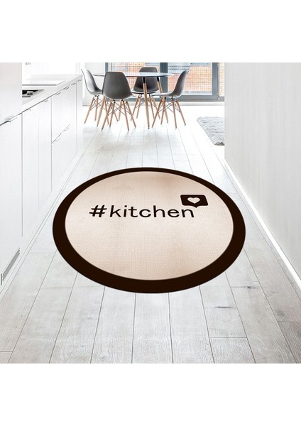 Dijital Baskılı Kaymaz Taban Yıkanabilir Yuvarlak Mutfak Halısı Yolluk, V-Y-Mutfak-02-Kahve,