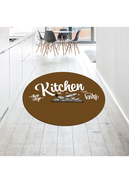 Dijital Baskılı Kaymaz Taban Yıkanabilir Yuvarlak Mutfak Halısı Yolluk, V-Y-Mutfak-41-Kahve-Beyaz,