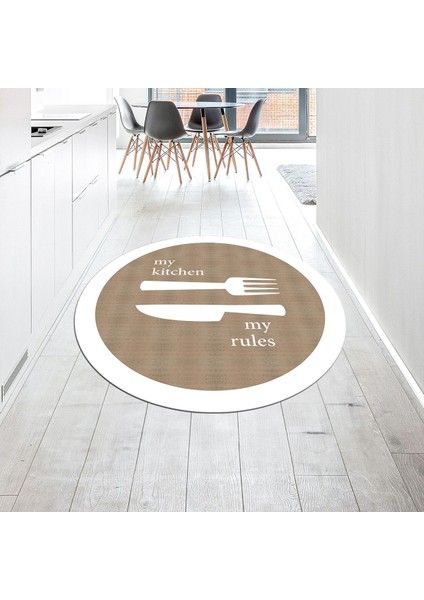 Dijital Baskılı Kaymaz Taban Yıkanabilir Yuvarlak Mutfak Halısı Yolluk, V-Y-Mutfak-09-Beyaz,