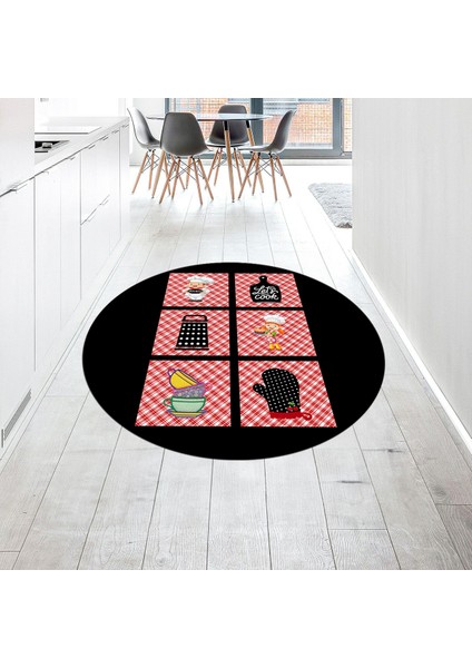 Dijital Baskılı Kaymaz Taban Yıkanabilir Yuvarlak Mutfak Halısı Yolluk, V-Y-Mutfak-43-Siyah,