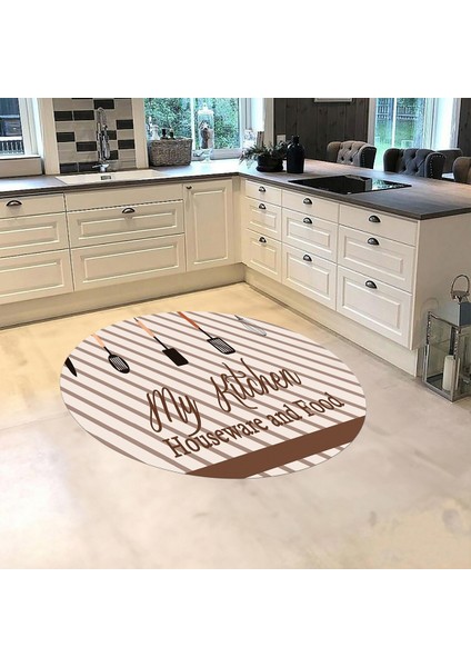 Dijital Baskılı Kaymaz Taban Yıkanabilir Yuvarlak Mutfak Halısı Yolluk, V-Y-Mutfak-32-Kahve, fiyatları