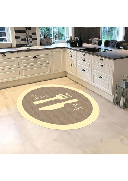 Dijital Baskılı Kaymaz Taban Yıkanabilir Yuvarlak Mutfak Halısı Yolluk, V-Y-Mutfak-09-Krem, fiyatları