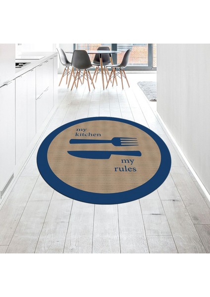 Dijital Baskılı Kaymaz Taban Yıkanabilir Yuvarlak Mutfak Halısı Yolluk, V-Y-Mutfak-09-Mavi,