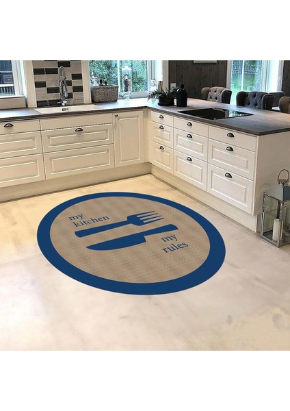 Dijital Baskılı Kaymaz Taban Yıkanabilir Yuvarlak Mutfak Halısı Yolluk, V-Y-Mutfak-09-Mavi, fiyatları