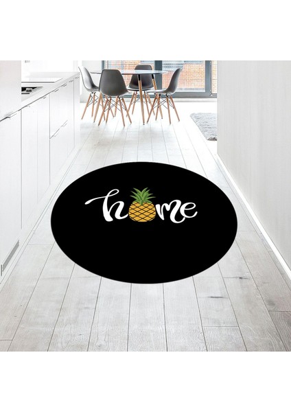 Dijital Baskılı Kaymaz Taban Yıkanabilir Yuvarlak Mutfak Halısı Yolluk, V-Y-Mutfak-31-Siyah,