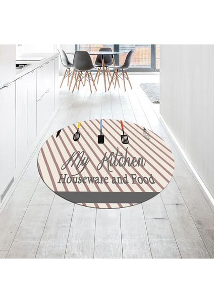 Dijital Baskılı Kaymaz Taban Yıkanabilir Yuvarlak Mutfak Halısı Yolluk, V-Y-Mutfak-32-Gri,