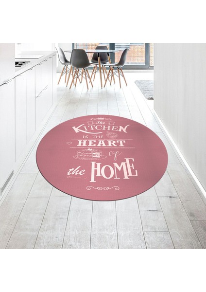 Dijital Baskılı Kaymaz Taban Yıkanabilir Yuvarlak Mutfak Halısı Yolluk, V-Y-Mutfak-15-Pembe,