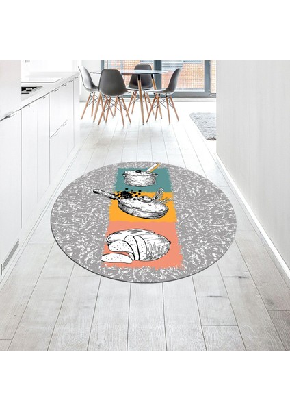 Dijital Baskılı Kaymaz Taban Yıkanabilir Yuvarlak Mutfak Halısı Yolluk, V-Y-Mutfak-45-Renkli,
