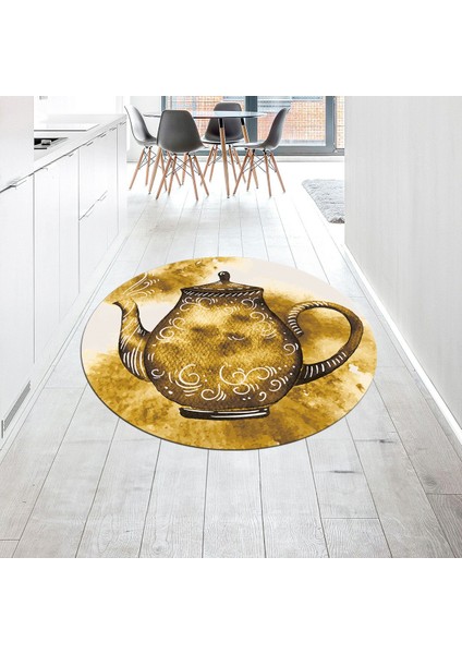 Dijital Baskılı Kaymaz Taban Yıkanabilir Yuvarlak Mutfak Halısı Yolluk, V-Y-Mutfak-23-Kahve,