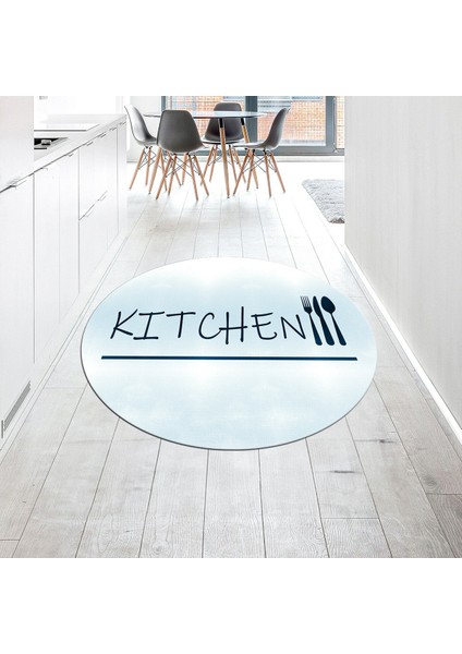Dijital Baskılı Kaymaz Taban Yıkanabilir Yuvarlak Mutfak Halısı Yolluk, V-Y-Mutfak-49-Mavi,