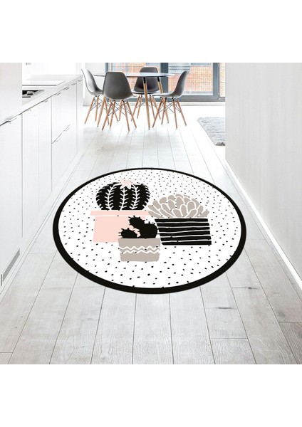 Dijital Baskılı Kaymaz Taban Yıkanabilir Yuvarlak Mutfak Halısı Yolluk, V-Y-Mutfak-38-Beyaz,