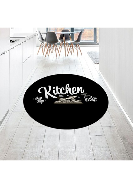 Dijital Baskılı Kaymaz Taban Yıkanabilir Yuvarlak Mutfak Halısı Yolluk, V-Y-Mutfak-41-Siyah,