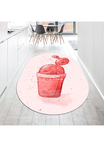 Dijital Baskılı Kaymaz Taban Yıkanabilir Oval Mutfak Halısı Yolluk, V-O-Mutfak-20-Kırmızı,