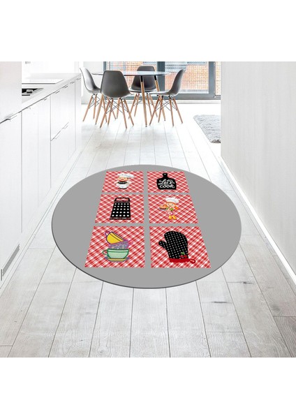 Dijital Baskılı Kaymaz Taban Yıkanabilir Yuvarlak Mutfak Halısı Yolluk, V-Y-Mutfak-43-Gri,