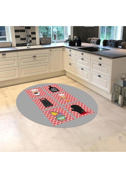 Dijital Baskılı Kaymaz Taban Yıkanabilir Yuvarlak Mutfak Halısı Yolluk, V-Y-Mutfak-43-Gri, fiyatları