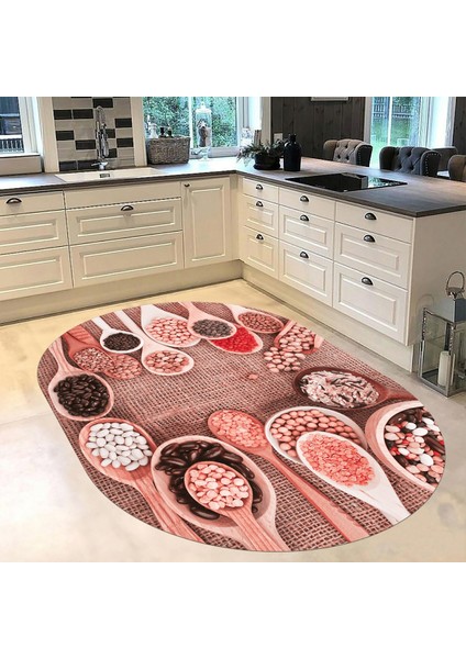 Dijital Baskılı Kaymaz Taban Yıkanabilir Oval Mutfak Halısı Yolluk, V-O-Mutfak-29-Pembe, fiyatları