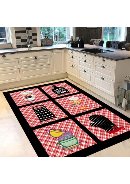 Dijital Baskılı Kaymaz Taban Yıkanabilir Mutfak Halısı Yolluk, V-Mutfak-43-Siyah, fiyatları