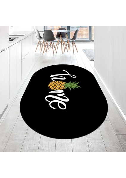 Dijital Baskılı Kaymaz Taban Yıkanabilir Oval Mutfak Halısı Yolluk, V-O-Mutfak-31-Siyah,