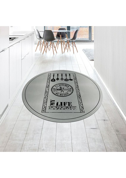 Dijital Baskılı Kaymaz Taban Yıkanabilir Yuvarlak Mutfak Halısı Yolluk, V-Y-Mutfak-50-Gri,