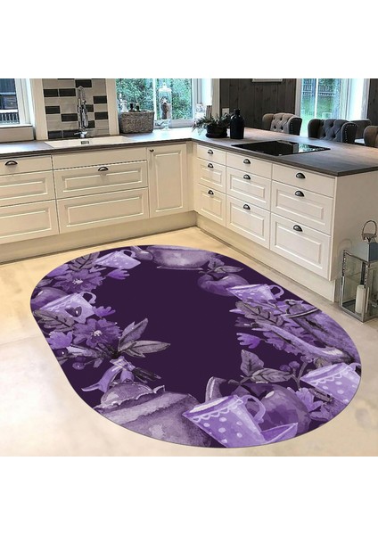 Dijital Baskılı Kaymaz Taban Yıkanabilir Oval Mutfak Halısı Yolluk, V-O-Mutfak-25-Mor, fiyatları